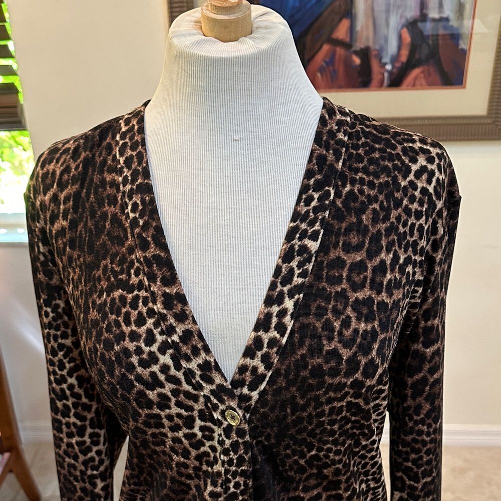 Michael Kors Leopard Print Button Down Cardigan w/Gold Buttons Size Medium - Picture 5 of 12